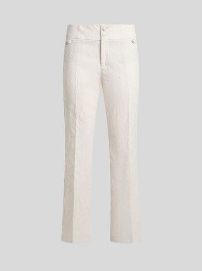 TROUSERS IN STRETCH COTTON-BLEND JACQUARD WITH REBROD&Eacute; LACE
