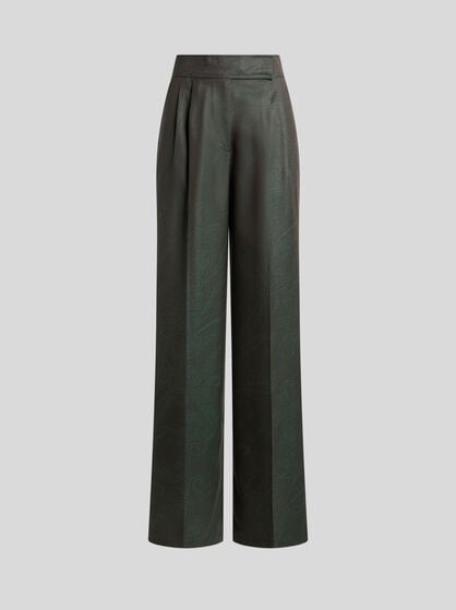 WOOL JACQUARD TROUSERS WITH PLEATS AND PAISLEY MOTIF