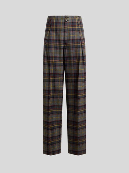 STRETCH WOOL TROUSERS WITH CHECK MOTIF