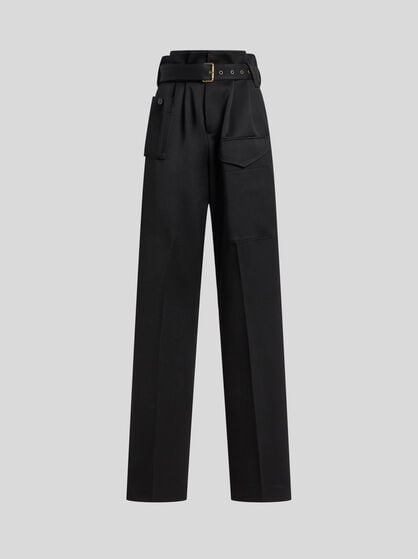 STRAIGHT-LEG WOOL TROUSERS WITH POCKETS AND BELT