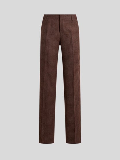 STRAIGHT-LEG WOOL TROUSERS WITH PHEASANT FEATHERS AND MICRO HOUNDSTOOTH MOTIF