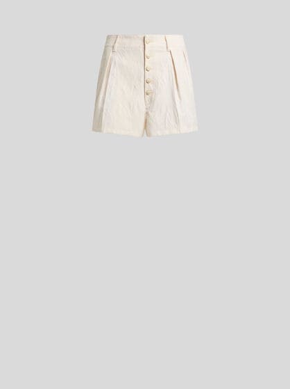 SHORTS IN STRETCH COTTON-BLEND JACQUARD WITH REBROD&Eacute; LACE