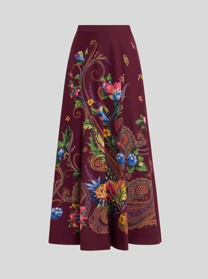 SILK MAXI SKIRT WITH PLACED FLORAL PAISLEY PRINT