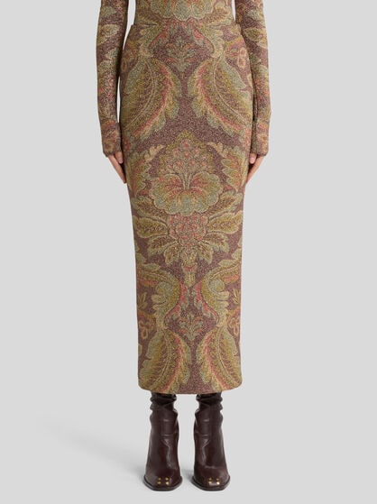JERSEY MIDI SKIRT WITH FLORAL MOTIF