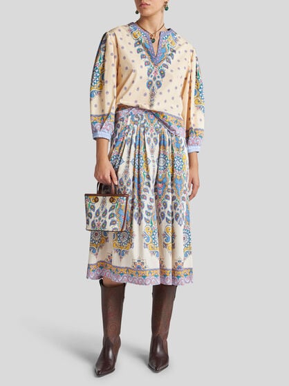 PRINTED POPLIN MIDI SKIRT