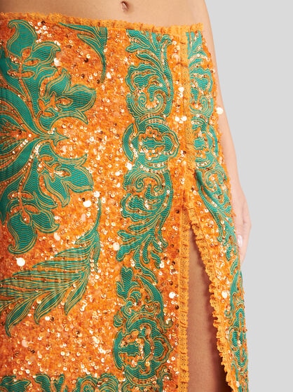 STRAIGHT-CUT SKIRT WITH SEQUIN EMBROIDERY