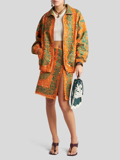 STRAIGHT-CUT SKIRT WITH SEQUIN EMBROIDERY