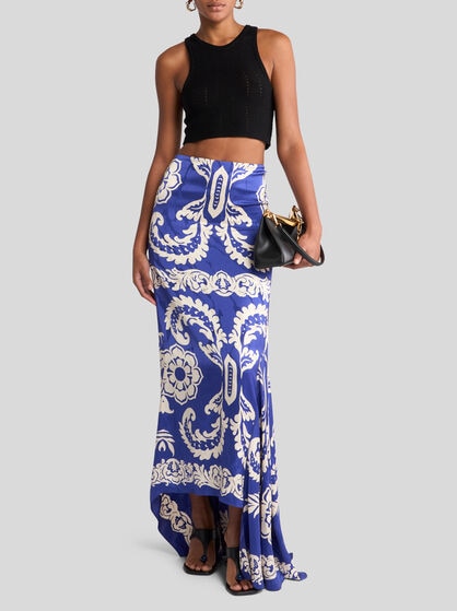 ASYMMETRIC SKIRT WITH STENCIL FLORAL PRINT