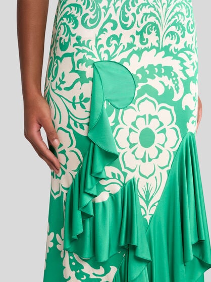ASYMMETRIC JERSEY SKIRT WITH FLOUNCE AND PRINT