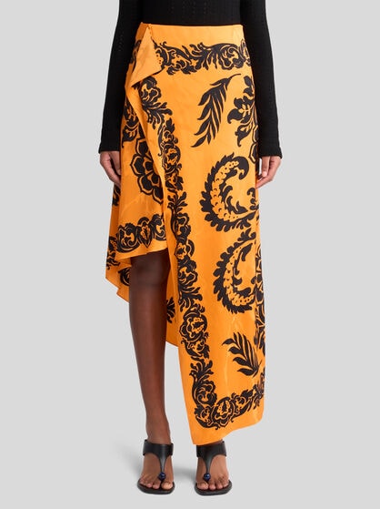 ASYMMETRIC SKIRT WITH STENCIL FLORAL PRINT