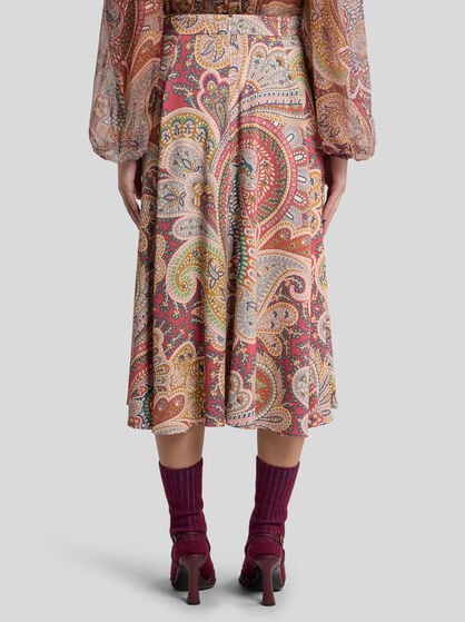 PAISLEY MIDI SKIRT IN ENVERS SATIN