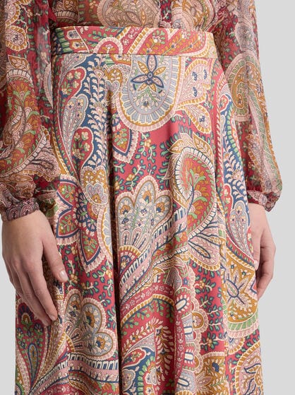 PAISLEY MIDI SKIRT IN ENVERS SATIN
