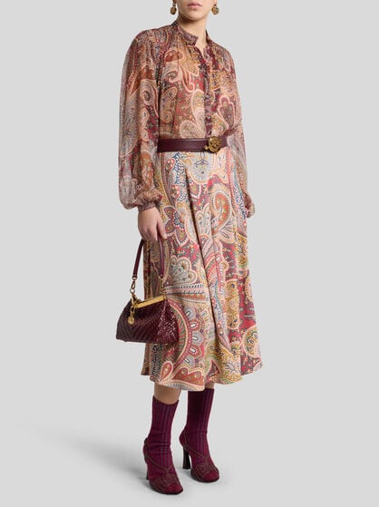 PAISLEY MIDI SKIRT IN ENVERS SATIN
