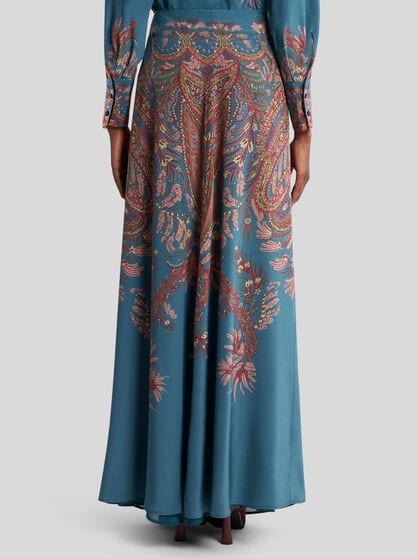 SILK MAXI SKIRT WITH PLACED PRINT