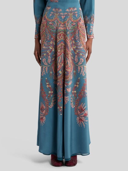 SILK MAXI SKIRT WITH PLACED PRINT