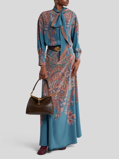 SILK MAXI SKIRT WITH PLACED PRINT