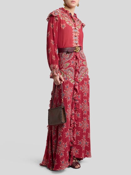 SILK-BLEND SKIRT WITH PAISLEY PRINT