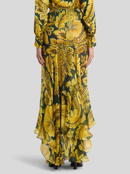 SILK MAXI SKIRT WITH FLOWER AND BEE MOTIF