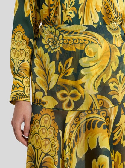 SILK MAXI SKIRT WITH FLOWER AND BEE MOTIF