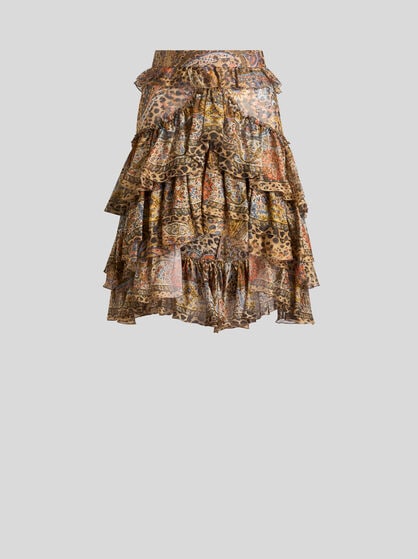 러플, 페이즐리 프린트, 애니멀 모티프 실크 쇼트 스커트
