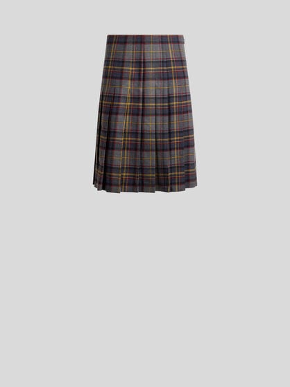PLEATED SHORT SKIRT IN STRETCH WOOL WITH CHECK MOTIF