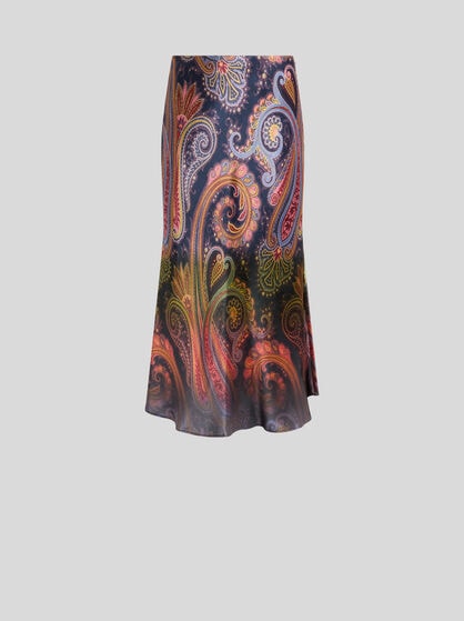ENVERS SATIN MIDI SKIRT WITH PLACED DEGRAD&Eacute; PAISLEY PRINT