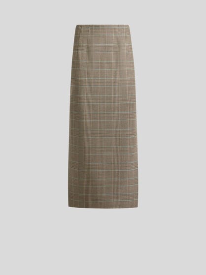 STRETCH WOOL MIDI SKIRT WITH PRINCE OF WALES MOTIF