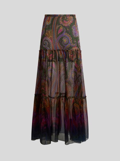 GONNA LUNGA IN SETA CON STAMPA PAISLEY PIAZZATA