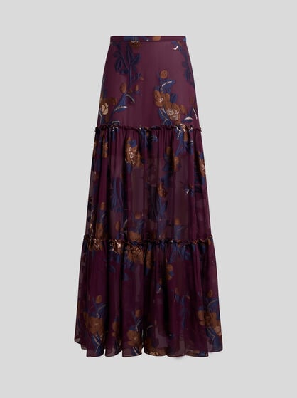 SILK-BLEND JACQUARD MAXI SKIRT WITH FIL COUP&Eacute; FLOWERS