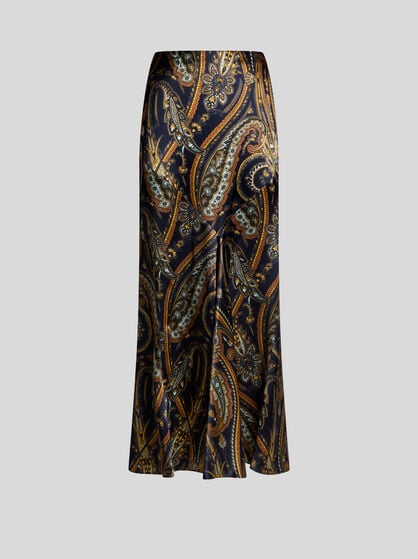 SILK-BLEND SATIN MAXI SKIRT WITH PAISLEY PRINT