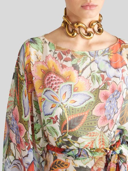 LONG PRINTED SILK DRESS