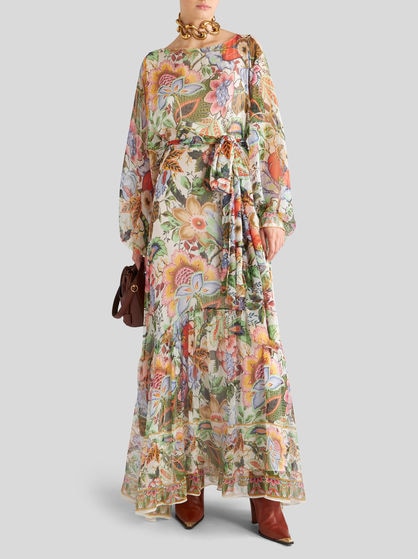 LONG PRINTED SILK DRESS