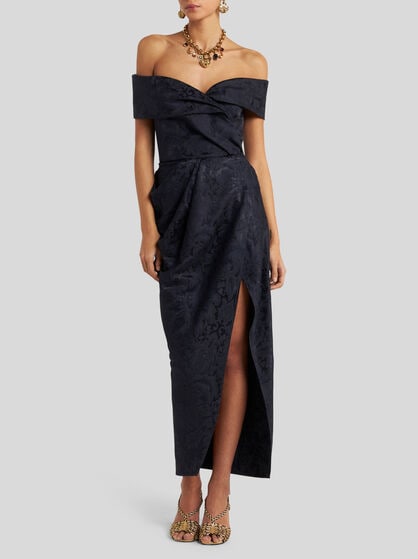 SILK-BLEND JACQUARD EVENING DRESS