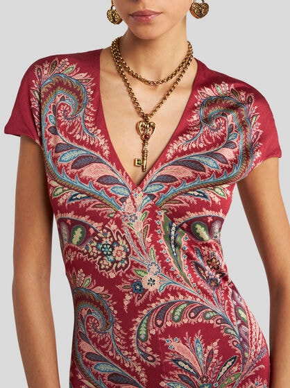 PRINTED CREPE JERSEY LONG DRESS