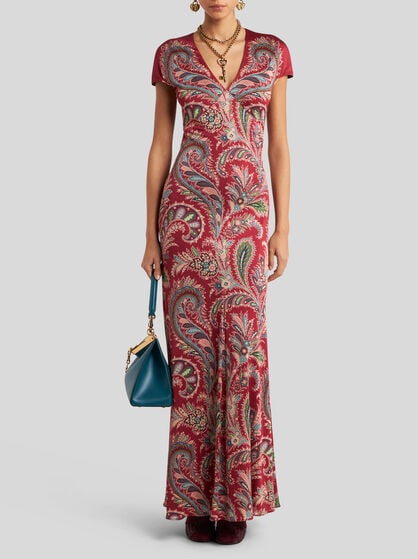 PRINTED CREPE JERSEY LONG DRESS