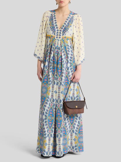 LONG PRINTED SILK DRESS