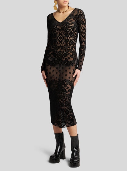 TULLE AND JACQUARD VELVET DRESS