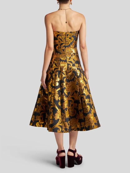 JACQUARD BUSTIER MIDI DRESS