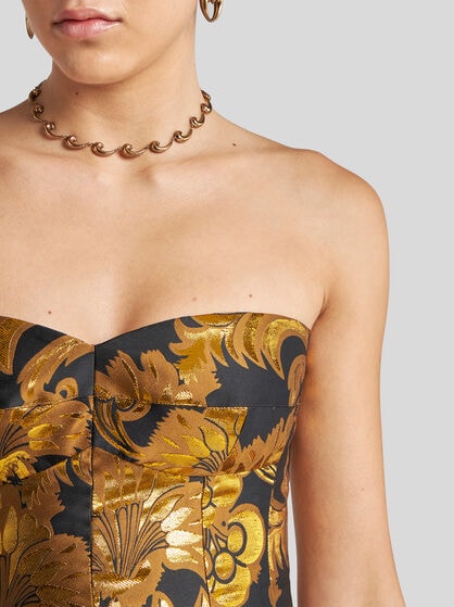 JACQUARD BUSTIER MIDI DRESS
