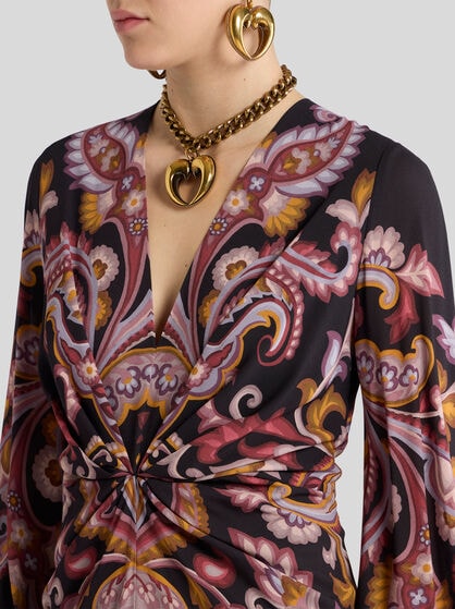 PRINTED STRETCH SABLÉ DRESS