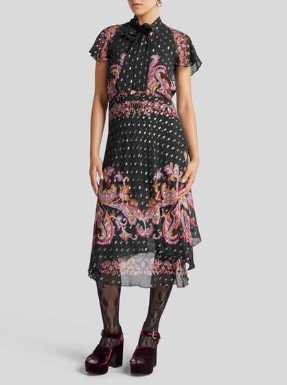 FIL COUPÉ SILK MIDI DRESS