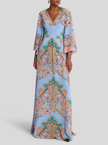 LONG PRINTED SILK DRESS