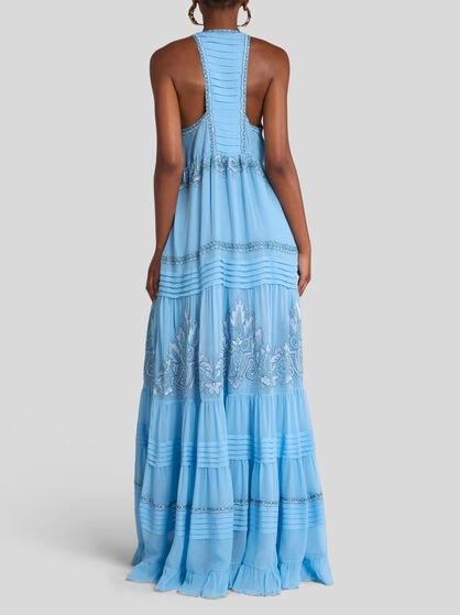 EMBROIDERED SILK MAXI DRESS