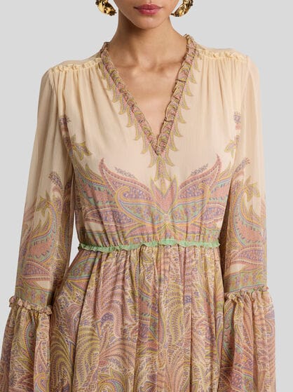 LONG PRINTED SILK DRESS