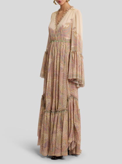 LONG PRINTED SILK DRESS