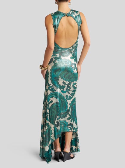 LAMINATED JERSEY DRESS WITH MAXI PAISLEY PRINT