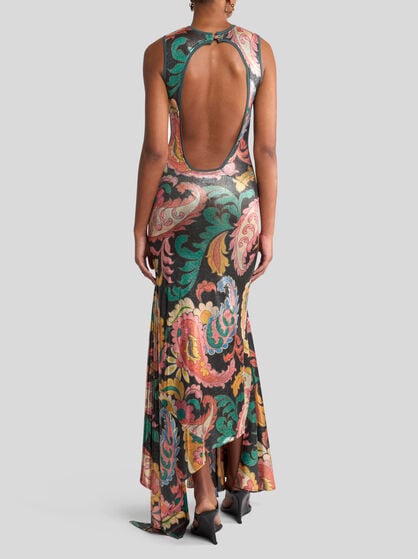 LAMINATED JERSEY DRESS WITH MAXI PAISLEY PRINT