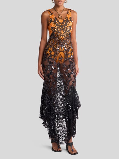 ASYMMETRIC DRESS WITH SEQUIN EMBROIDERY AND CUT-OUT