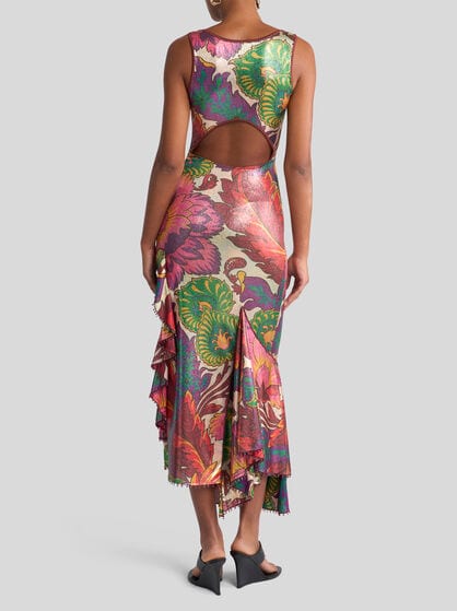 LAMINATED JERSEY DRESS WITH MAXI FLORAL PRINT