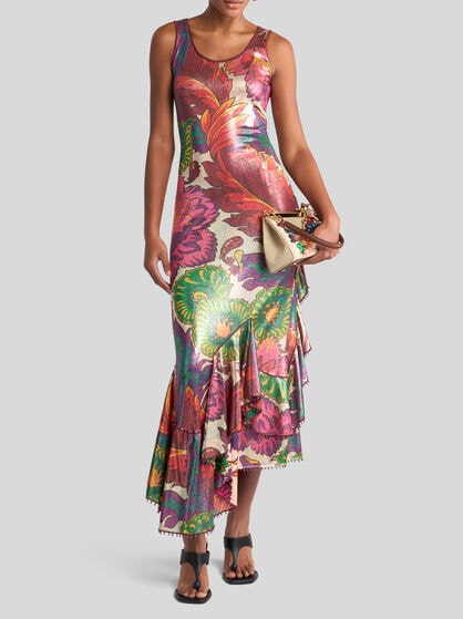 LAMINATED JERSEY DRESS WITH MAXI FLORAL PRINT